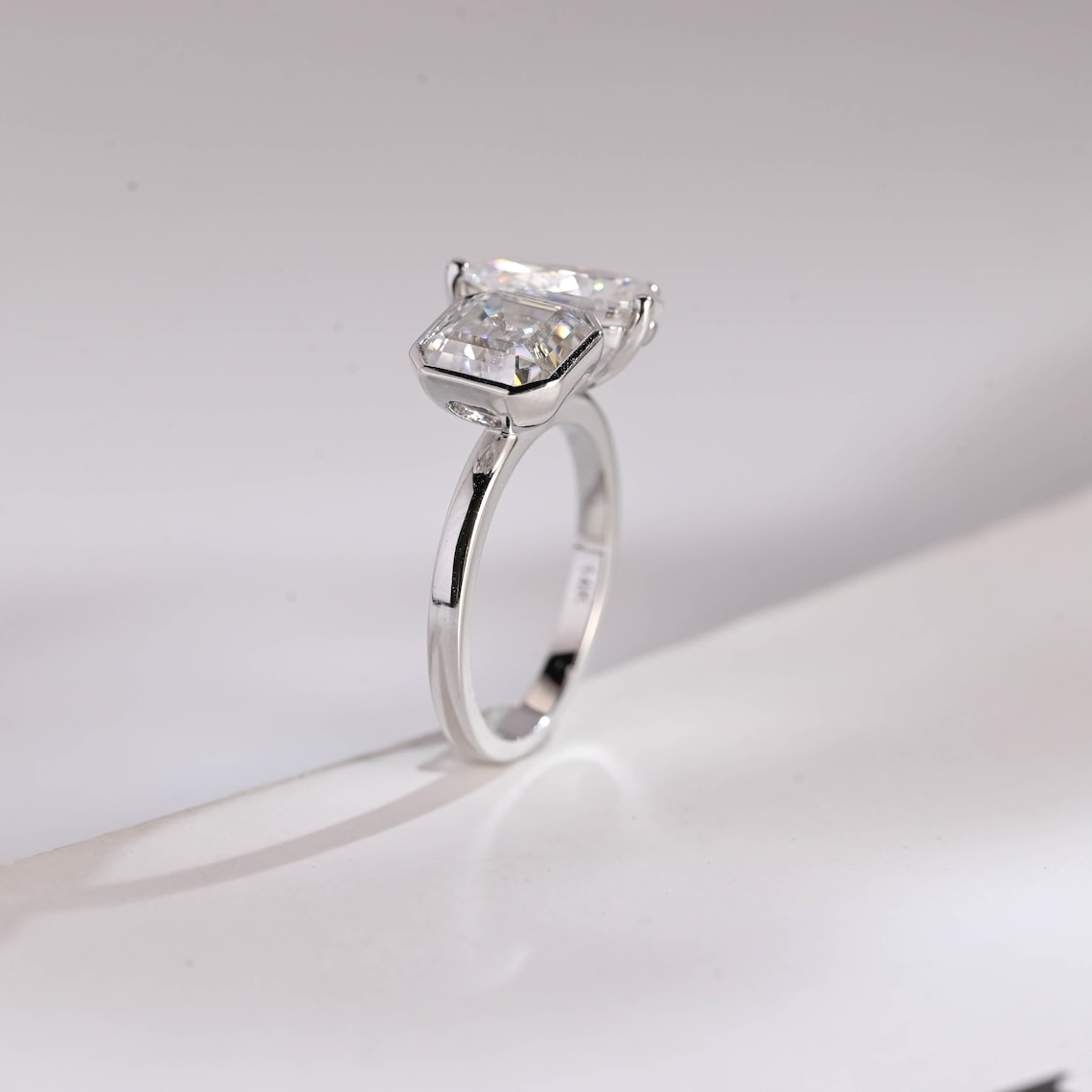 Bezel-set asscher cut moissanite ring