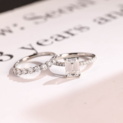 Emerald cut moissanite ring