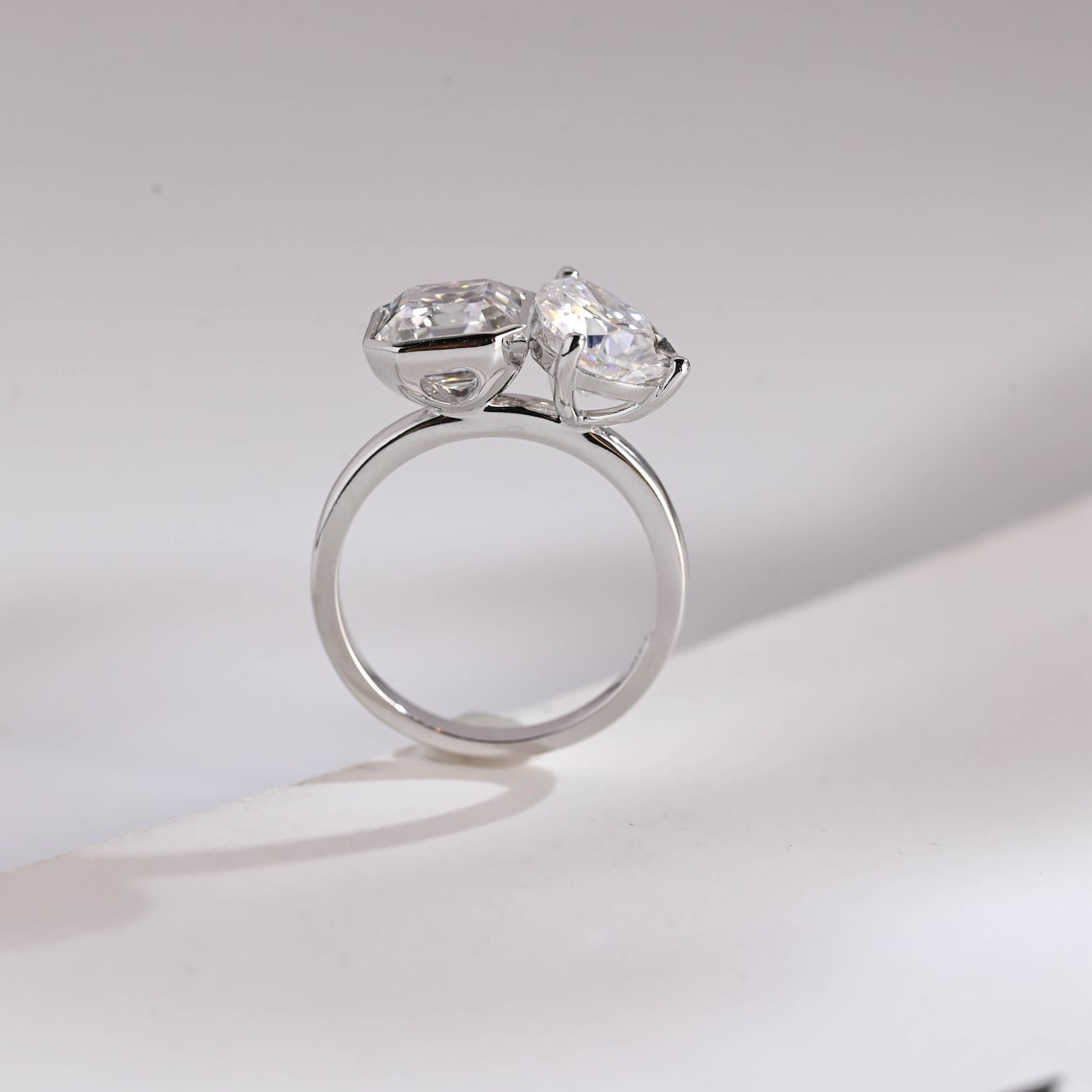 Prong-set pear cut moissanite ring