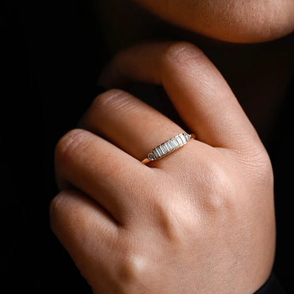 Bar Set Baguette & Round Moissanite Diamond Half Eternity Wedding Band