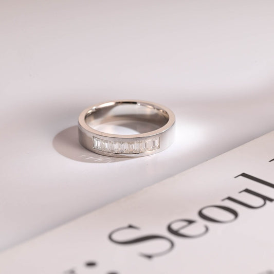 Emerald cut moissanite ring