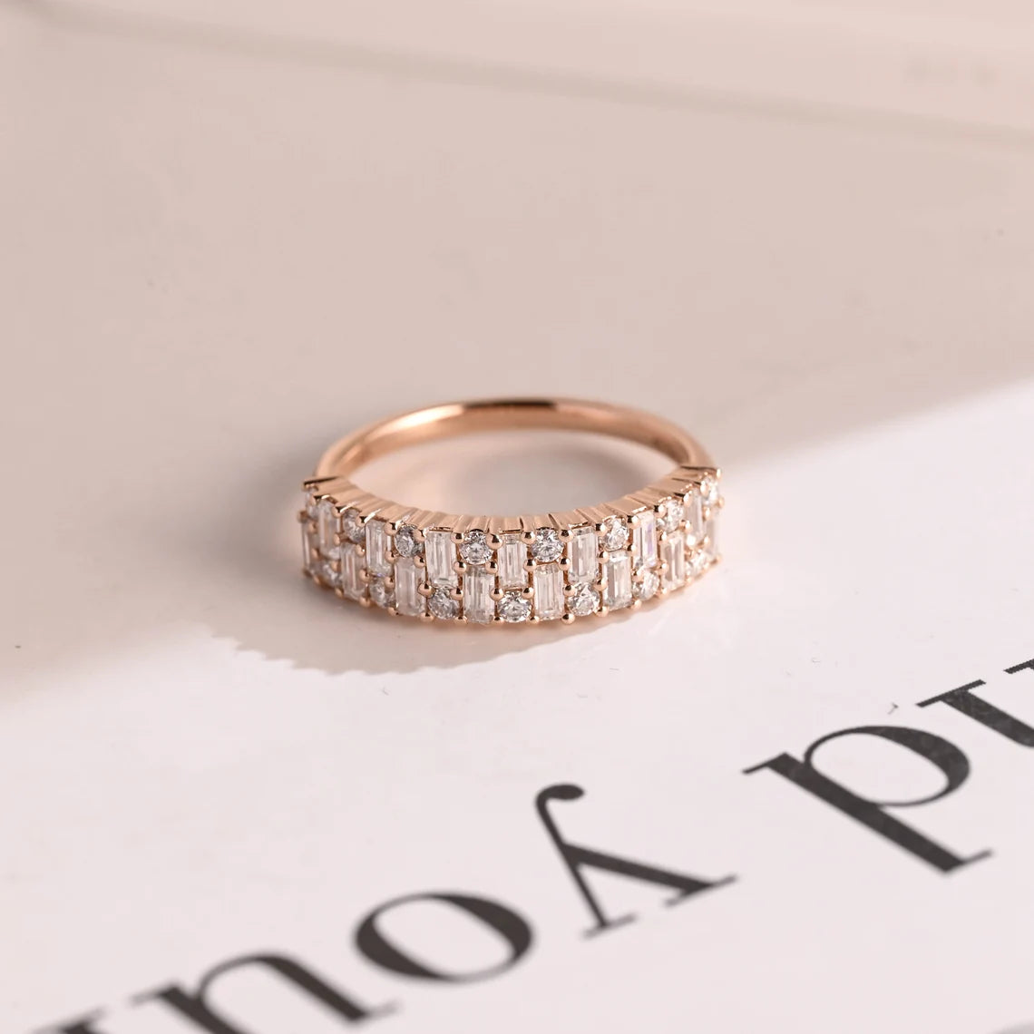 Baguette cut moissanite ring