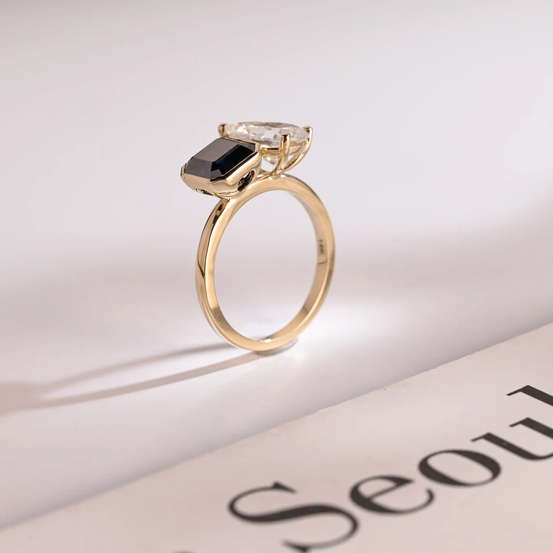 Black asscher cut moissanite ring