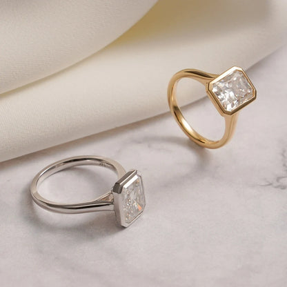 Bezel Engagement Ring | Radiant Gold Spark | Dainty Beauty

