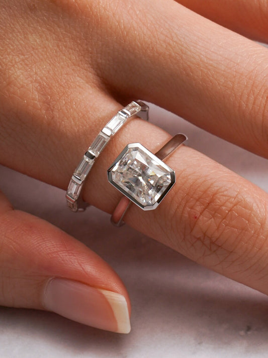 Bezel radiant cut moissanite ring