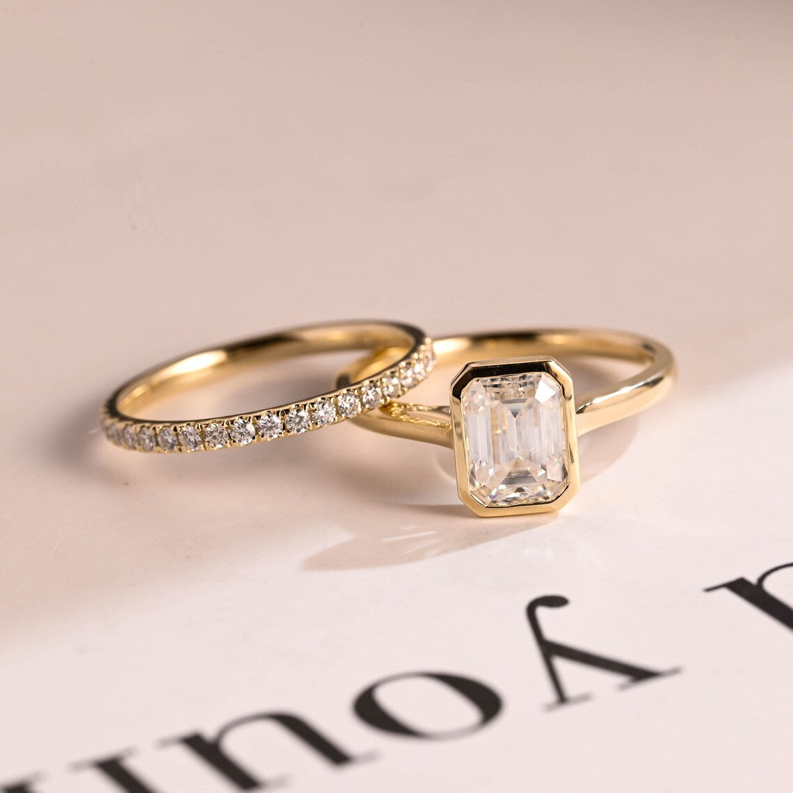 Emerald moissanite diamond ring