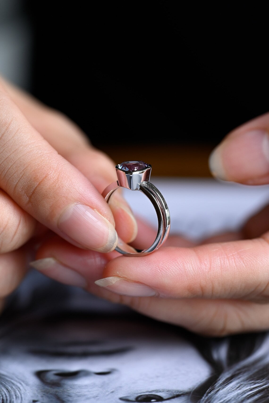 White gold moissanite ring