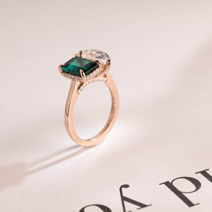Green emerald moissanite ring