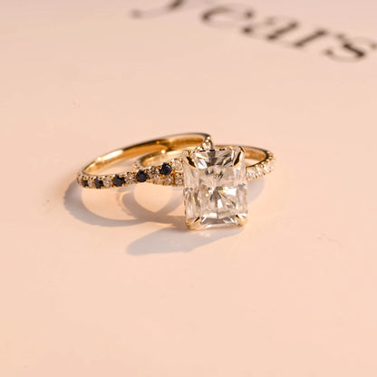 Radiant cut moissanite ring