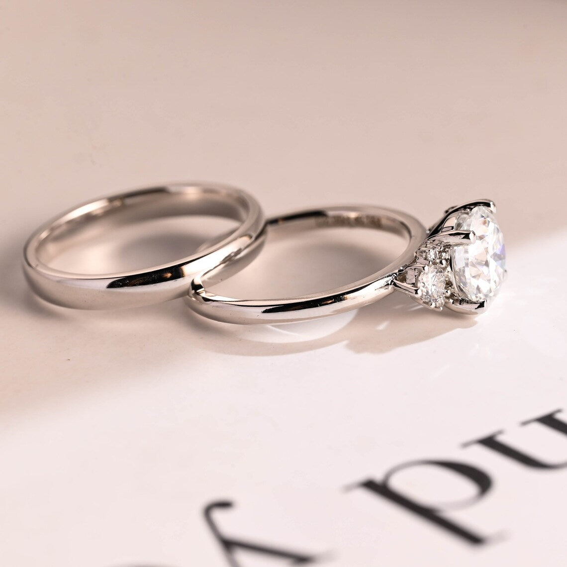 White gold moissanite ring