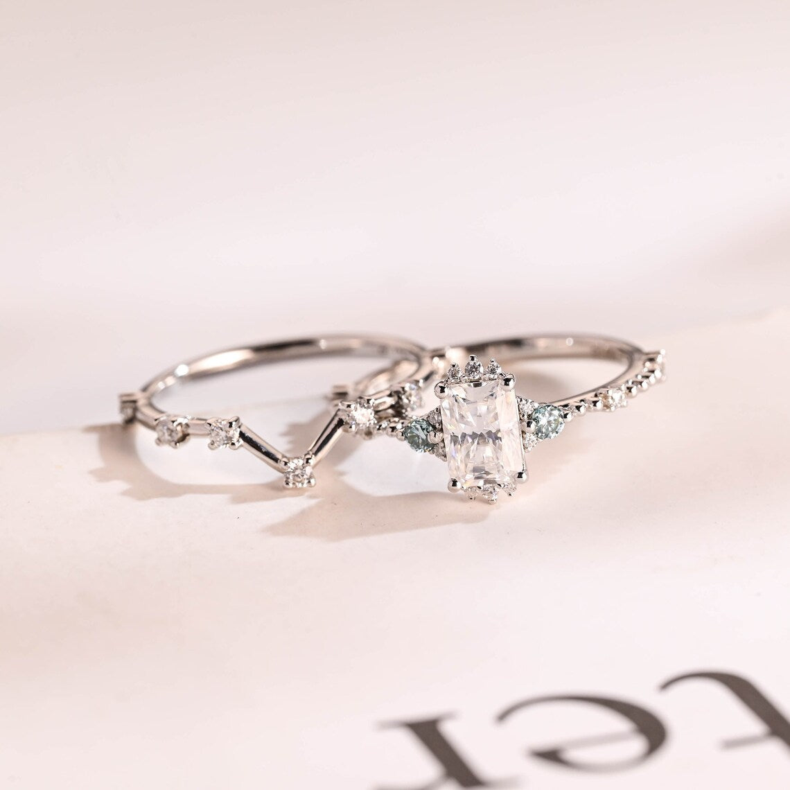 Radiant cut moissanite ring