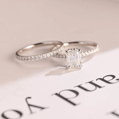 Emerald cut moissanite ring