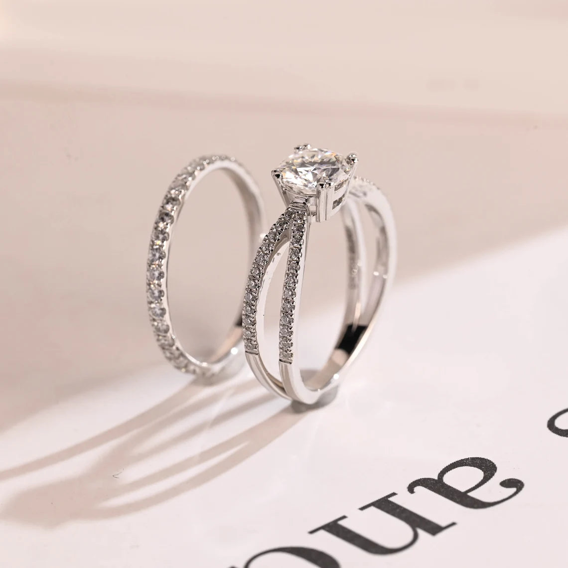 Pave wedding band set