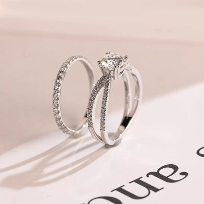 Pave wedding band set