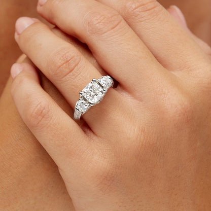 Vintage-style three stone wedding ring
