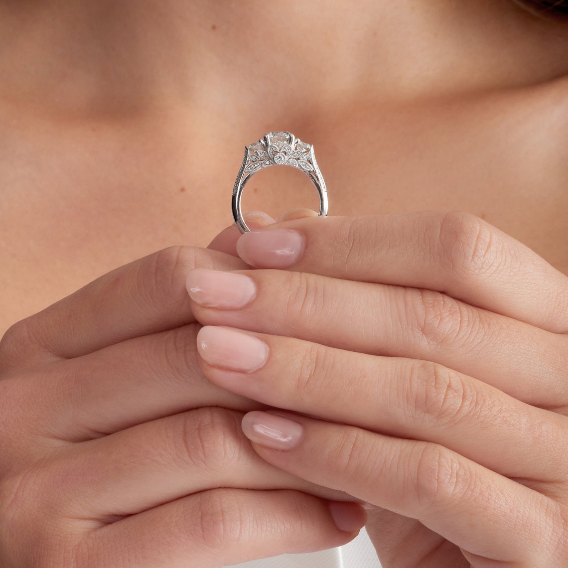 Filigree and milgrain art-deco ring