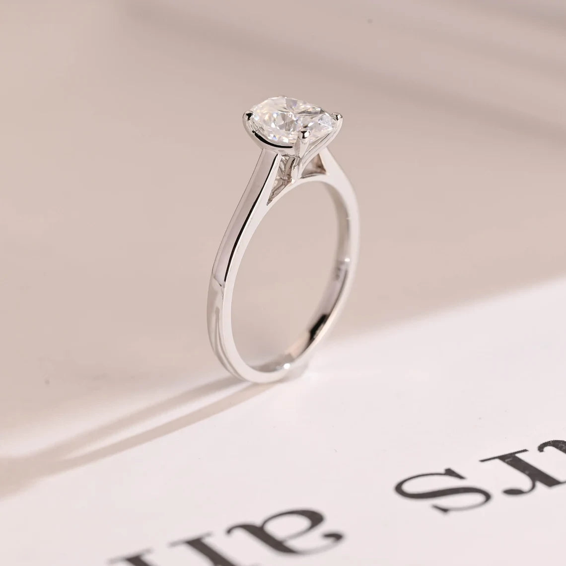 modern white gold ring | sleek solitaire band | elegant oval ring
