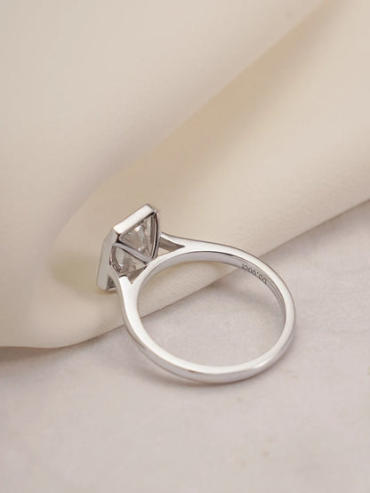 bezel engagement ring | radiant moissanite jewelry | sleek diamond ring
