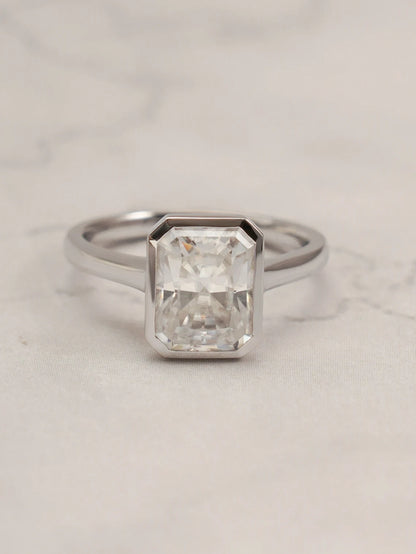 moissanite bezel ring | radiant cut moissanite ring | moissanite solitaire
