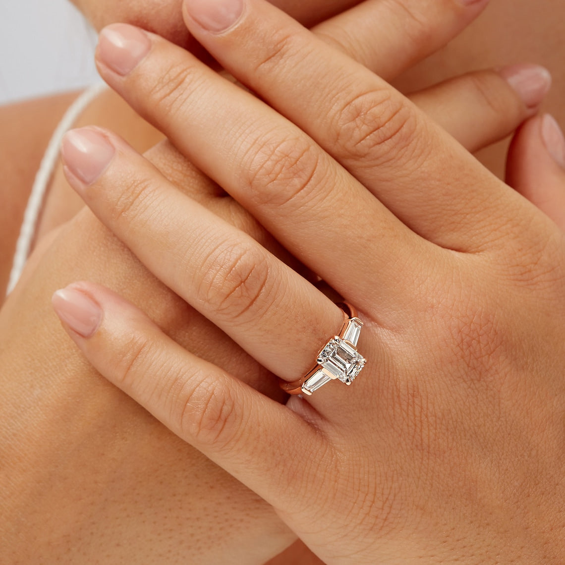 Emerald cut lab grown diamond ring