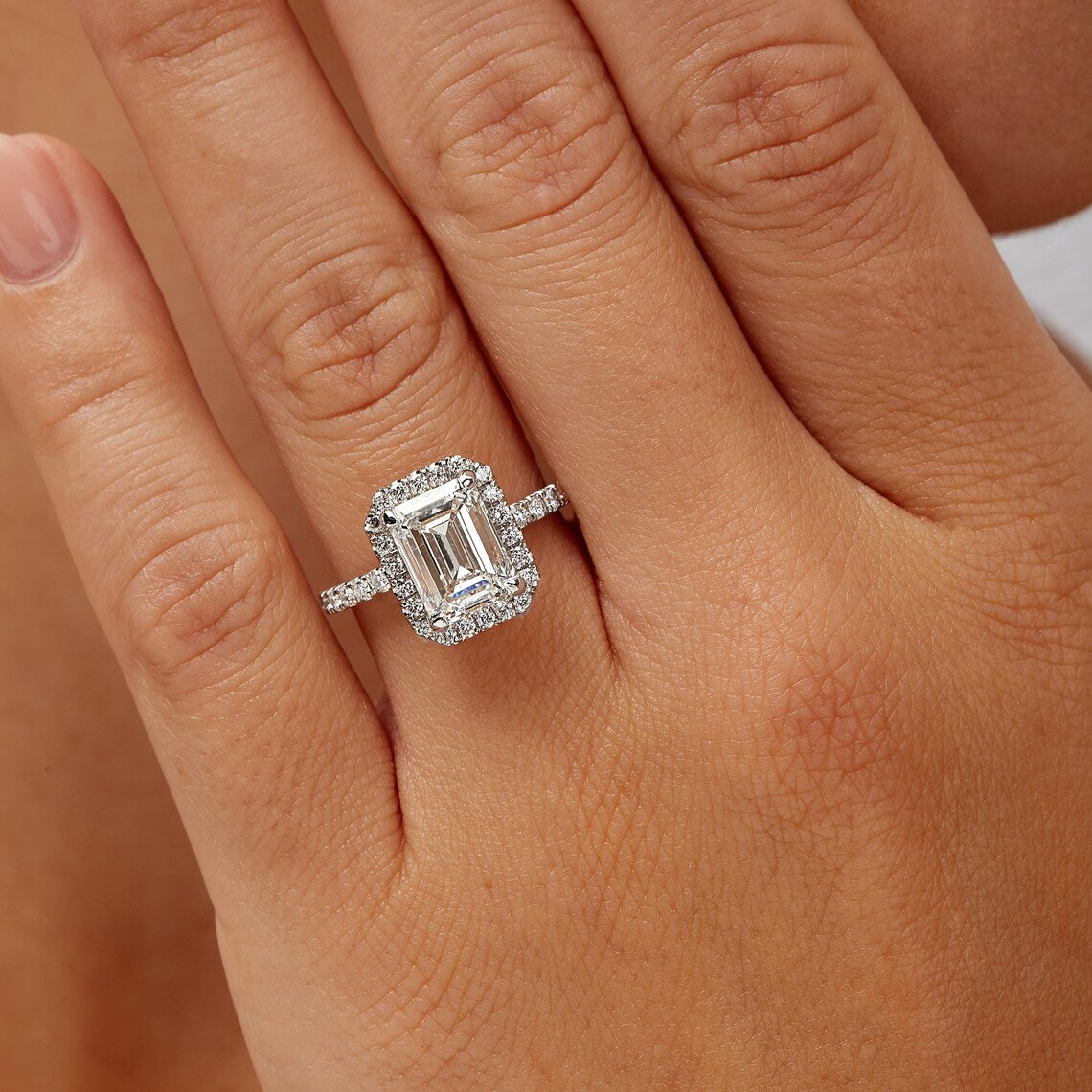Emerald cut lab grown diamond ring