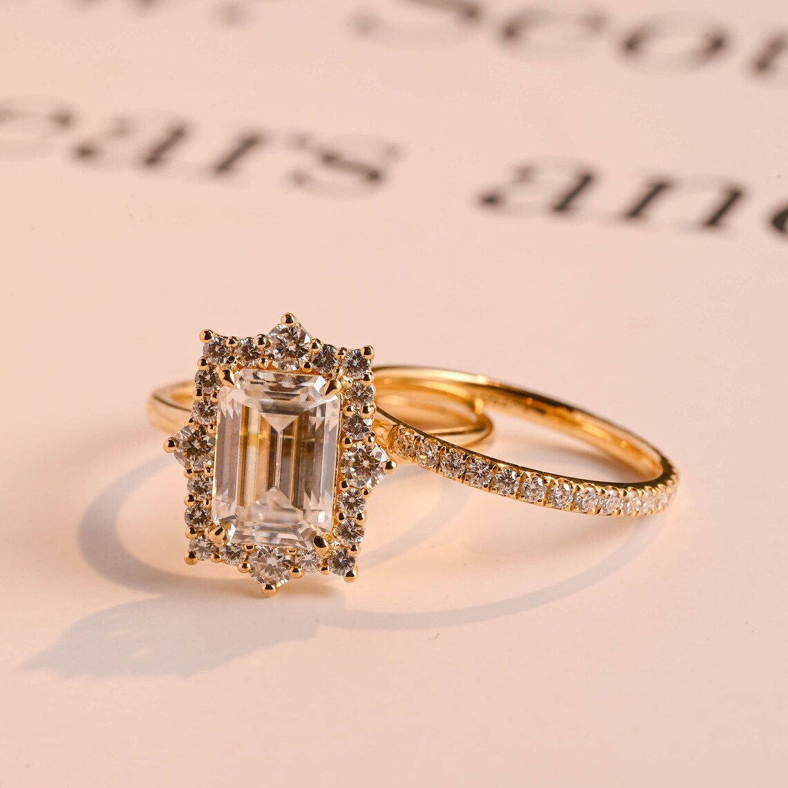 Emerald cut moissanite ring