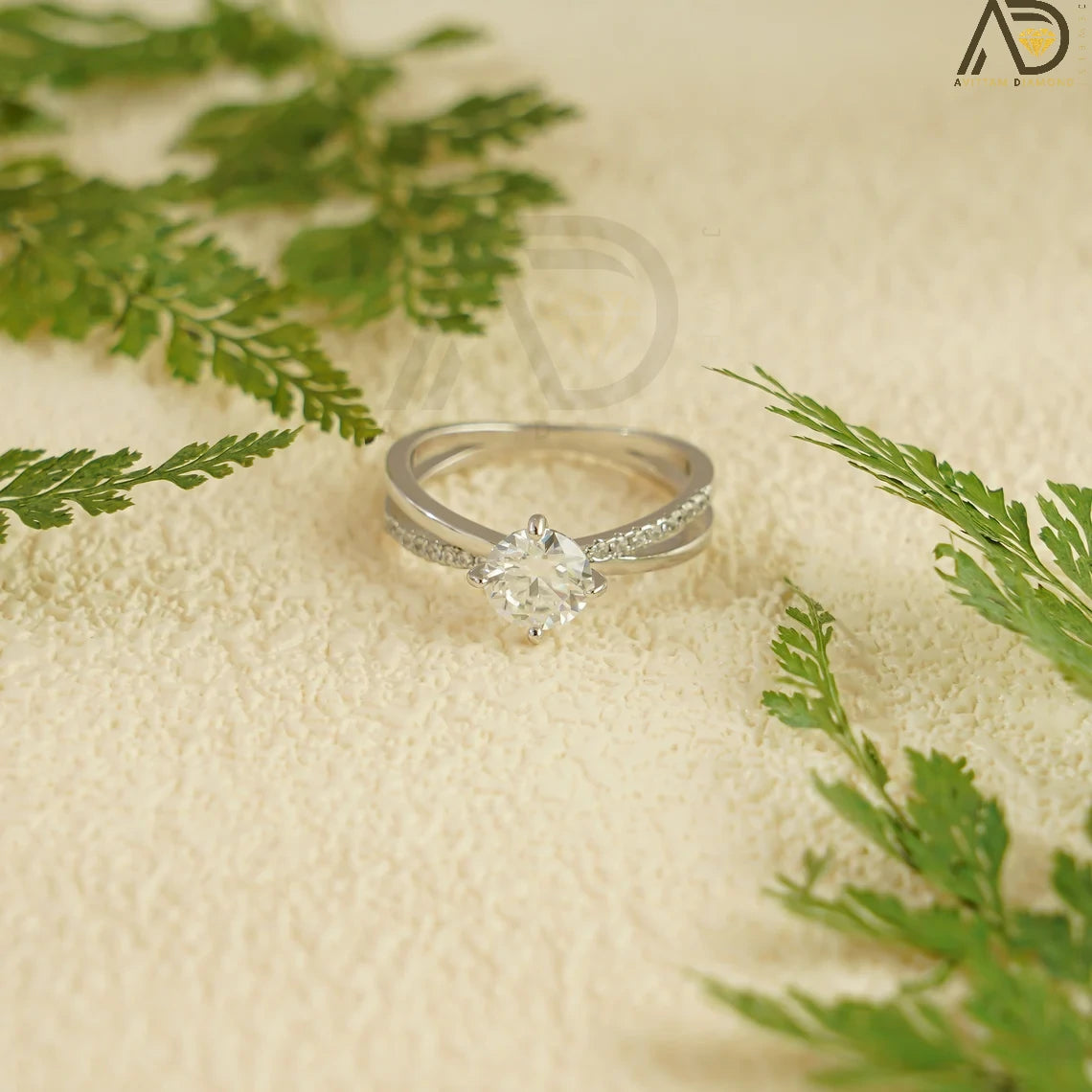 Half Pave Moissanite | Promise Ring for Her | Gold Jewelry

