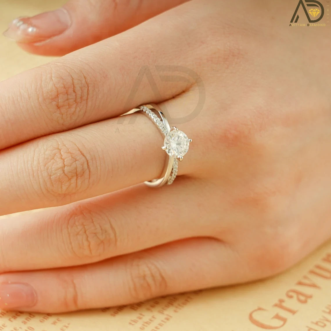 Unique Engagement Ring | Twisted Pave Band | Moissanite Stone

