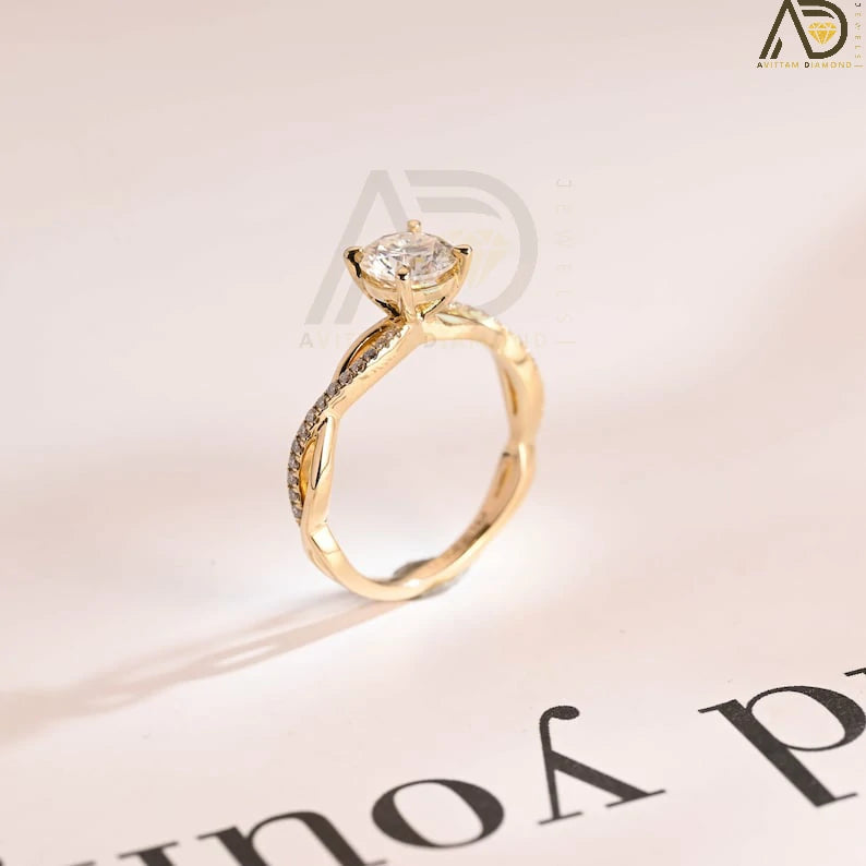 Moissanite Proposal Ring | Twisted Band Beauty | Elegant Gold Gift

