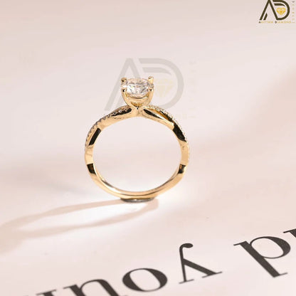 Round Moissanite Gold Ring | Vintage Pave Band | Romantic Proposal Gift

