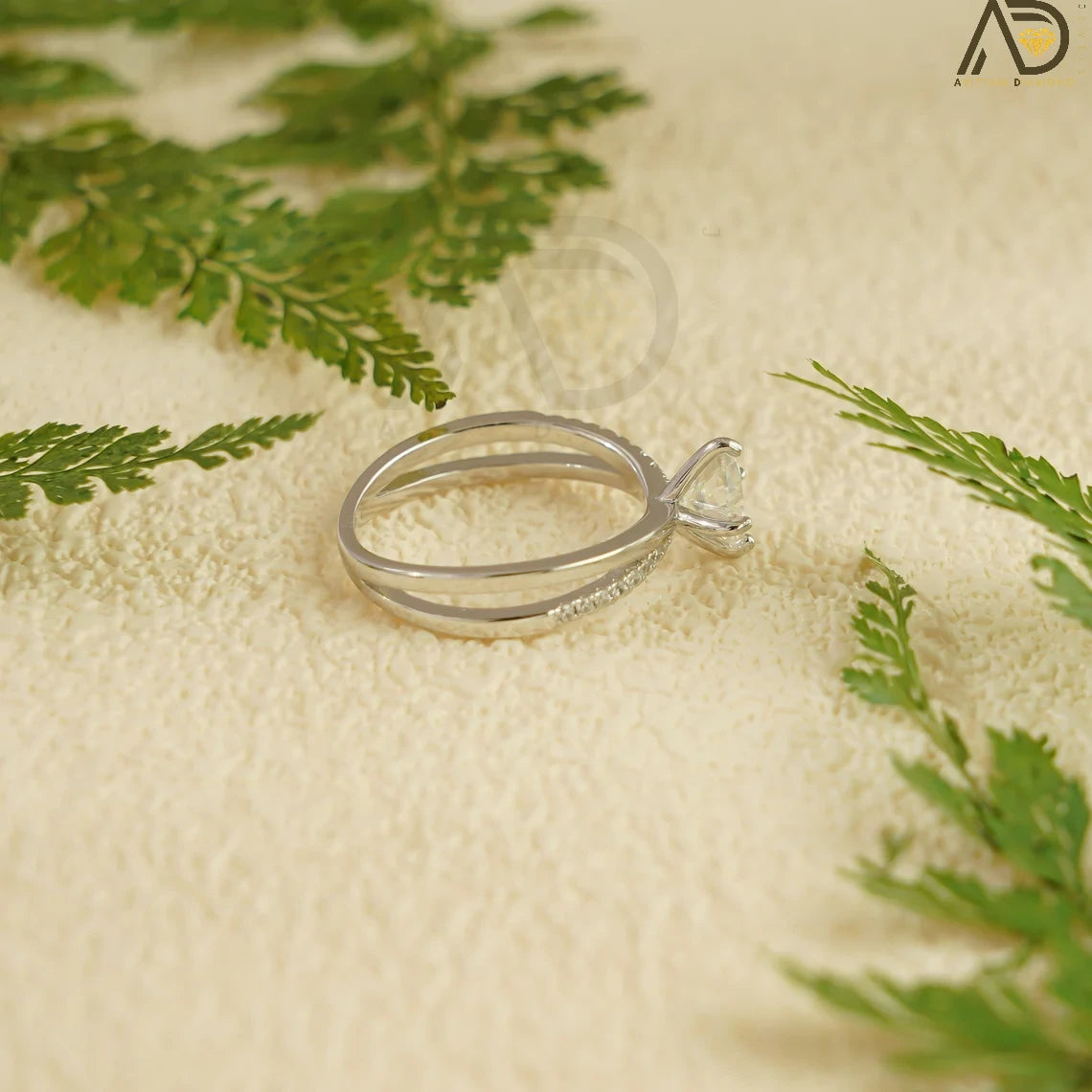 Elegant Wedding Band | Moissanite Solitaire | Interlaced Design

