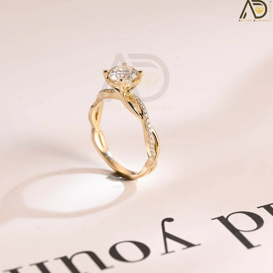 Vintage Moissanite Ring | Twisted Gold Engagement | Round Cut Design

