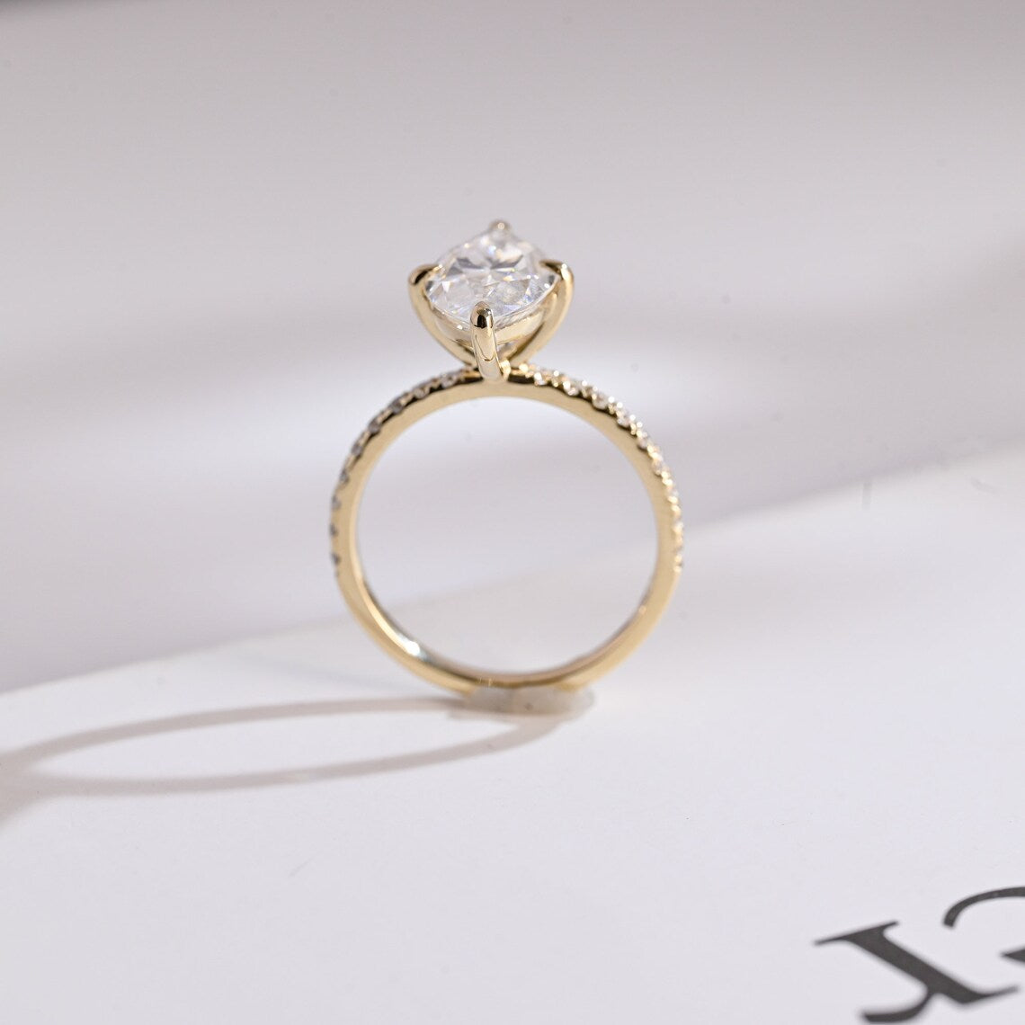 Half eternity pave engagement ring