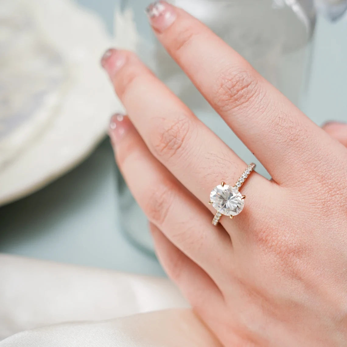 modern solitaire ring | sustainable gemstone ring | unique moissanite ring
