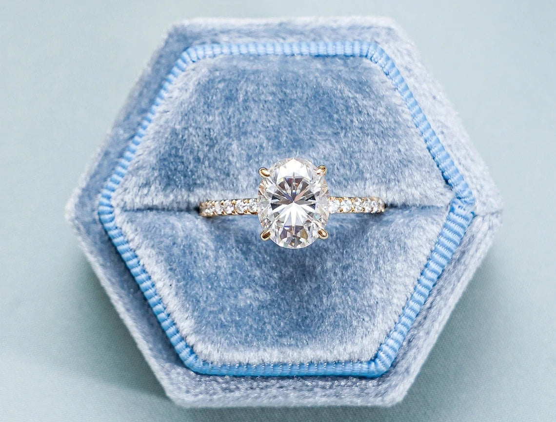 oval moissanite ring | yellow gold engagement ring | 2ct moissanite ring
