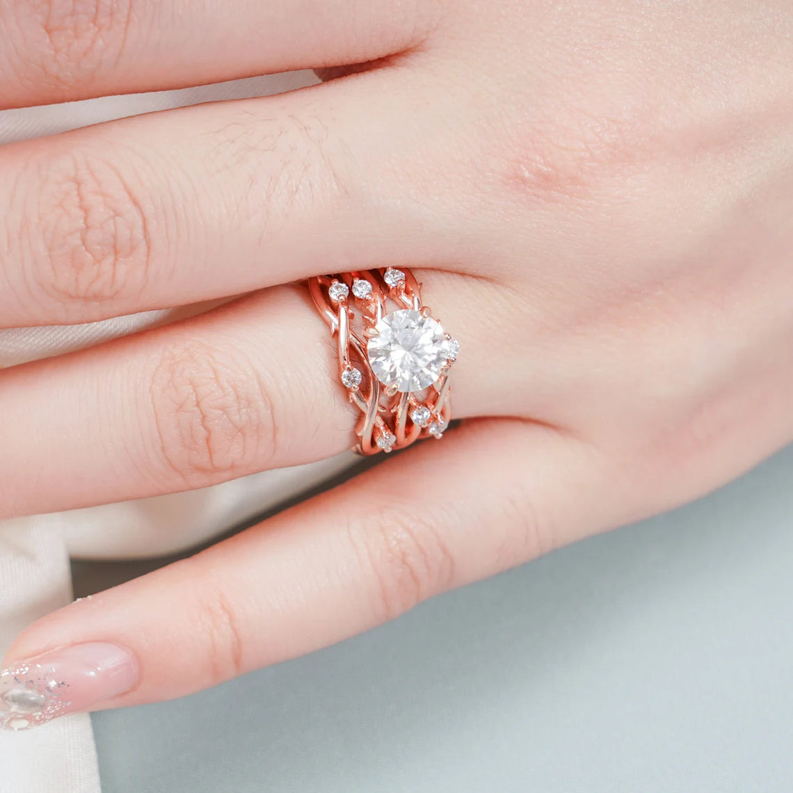 Rose gold moissanite ring