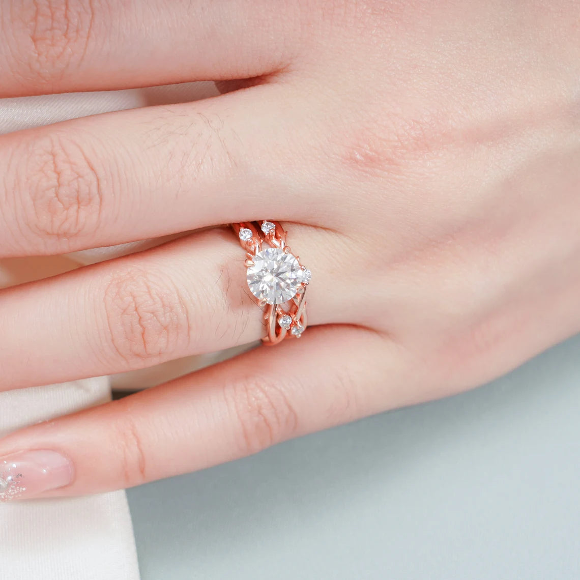 Floral vine wedding ring set