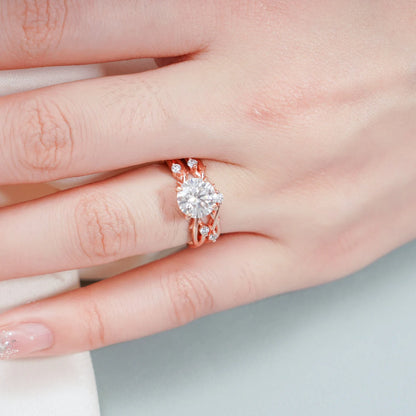 Floral vine wedding ring set