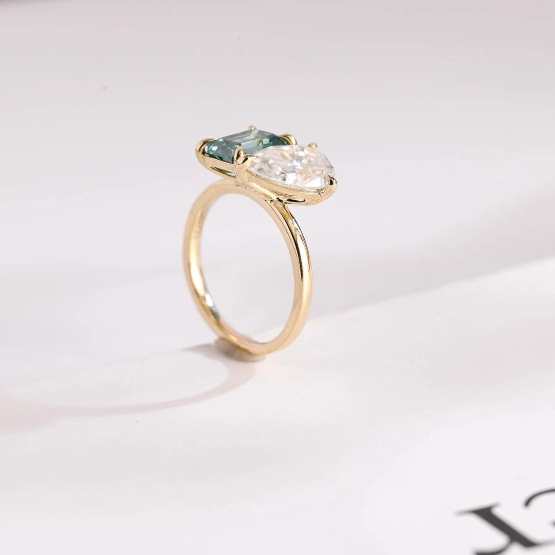 Yellow gold moissanite ring
