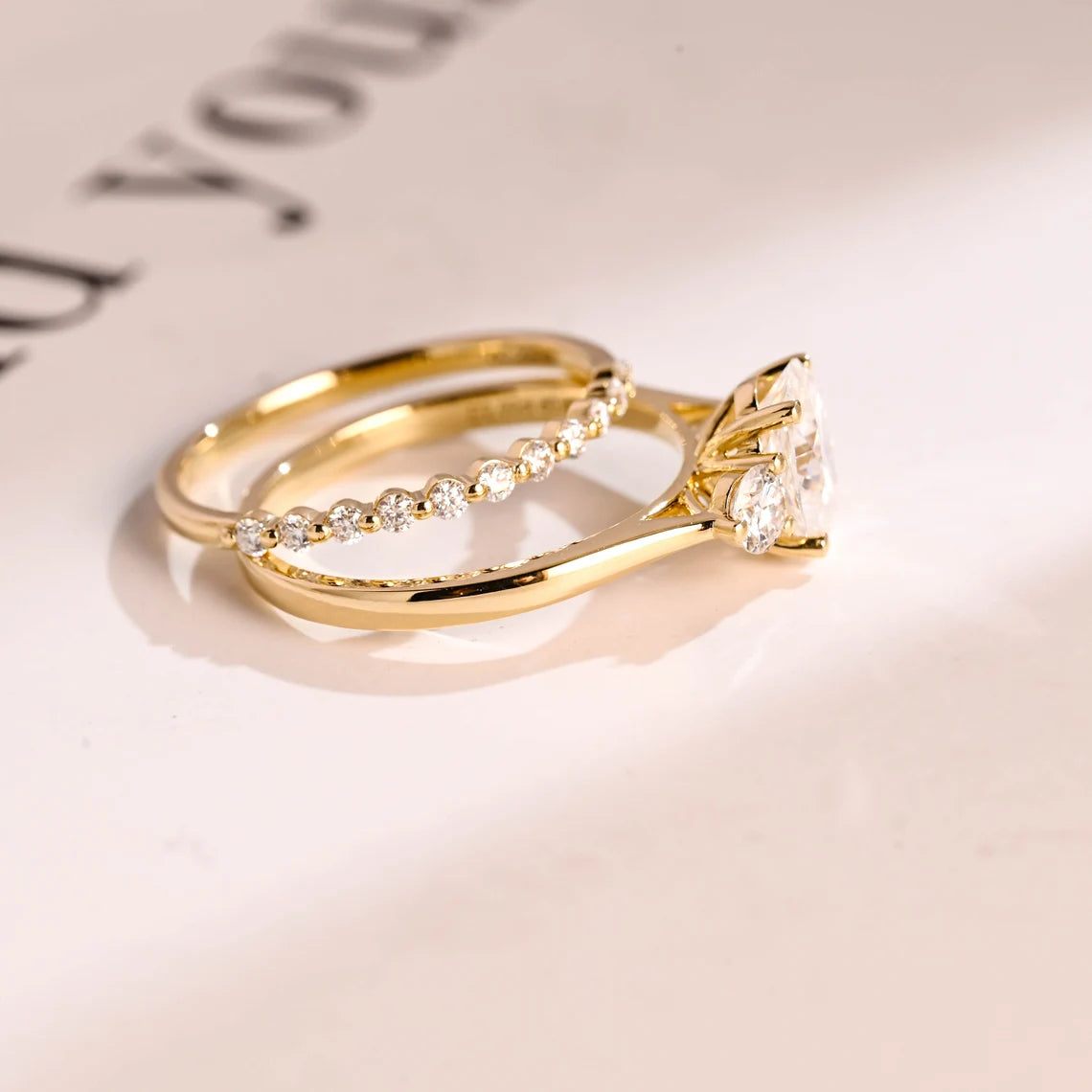 Yellow gold moissanite ring