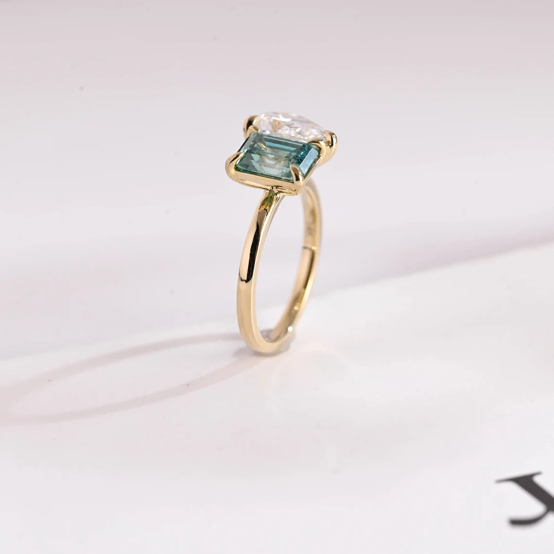 Green emerald moissanite ring
