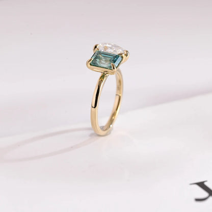 Green emerald moissanite ring