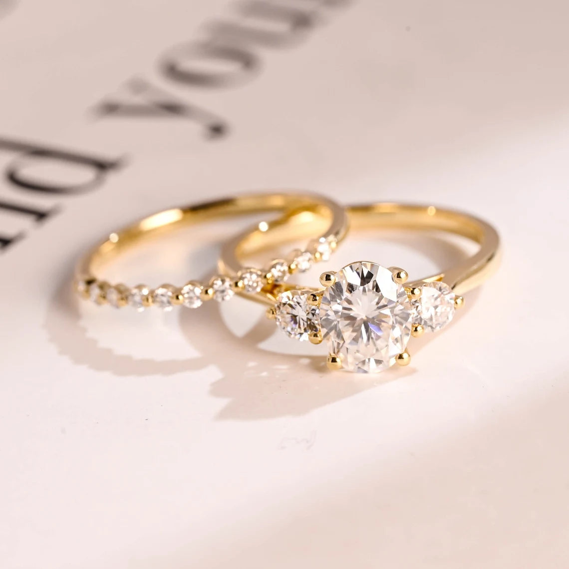 Three stone moissanite ring