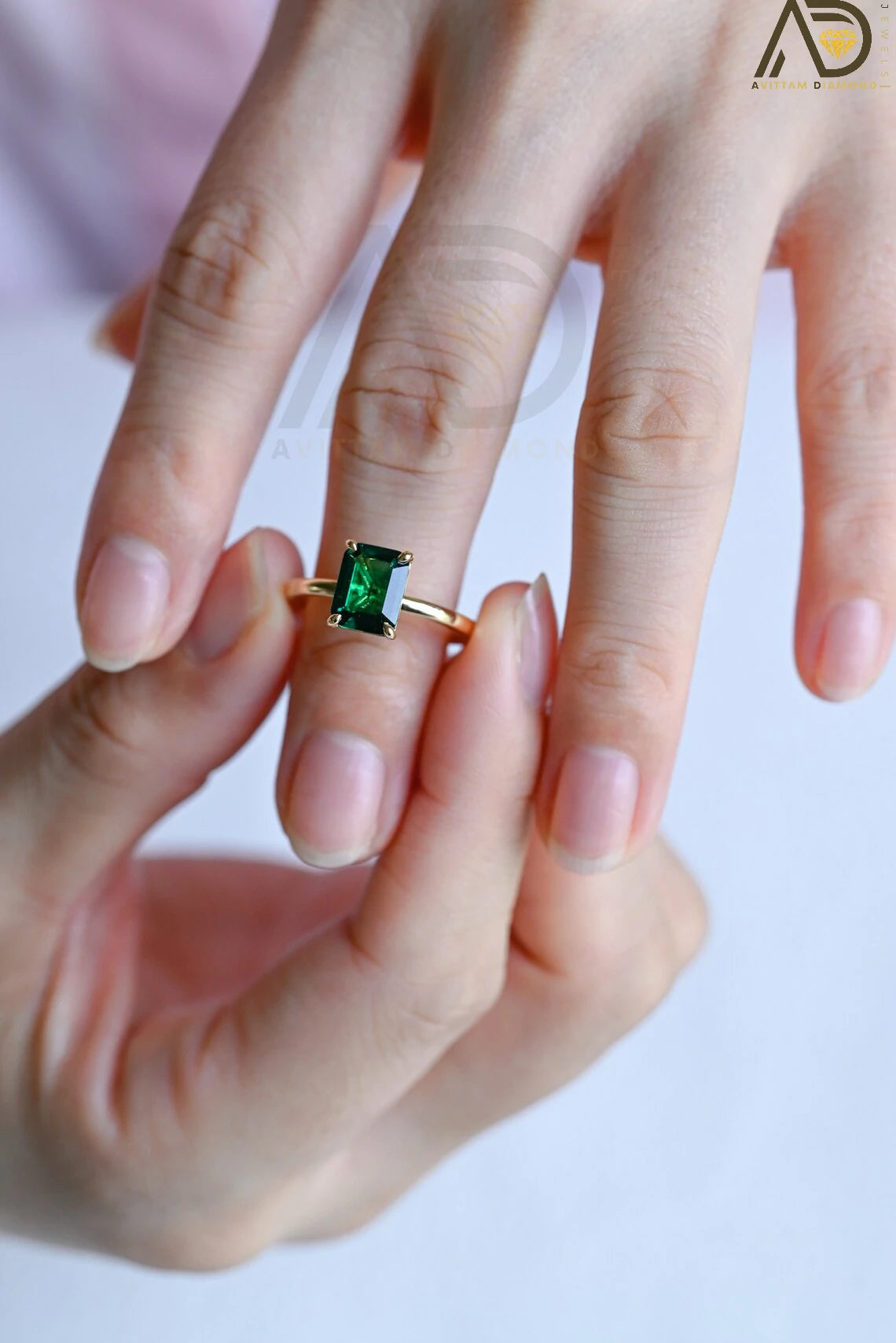 Classic Emerald Cut Ring Design | Modern Emerald Promise Jewelry | Stylish Solid Gold Emerald Ring