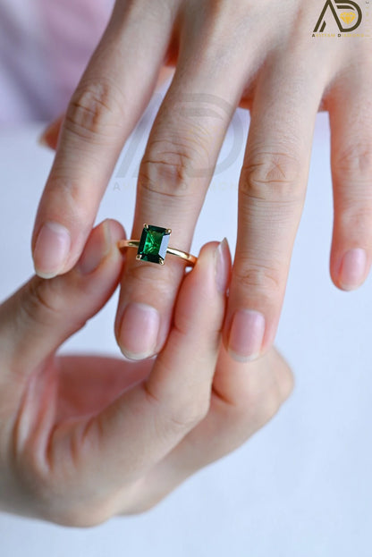 Classic Emerald Cut Ring Design | Modern Emerald Promise Jewelry | Stylish Solid Gold Emerald Ring