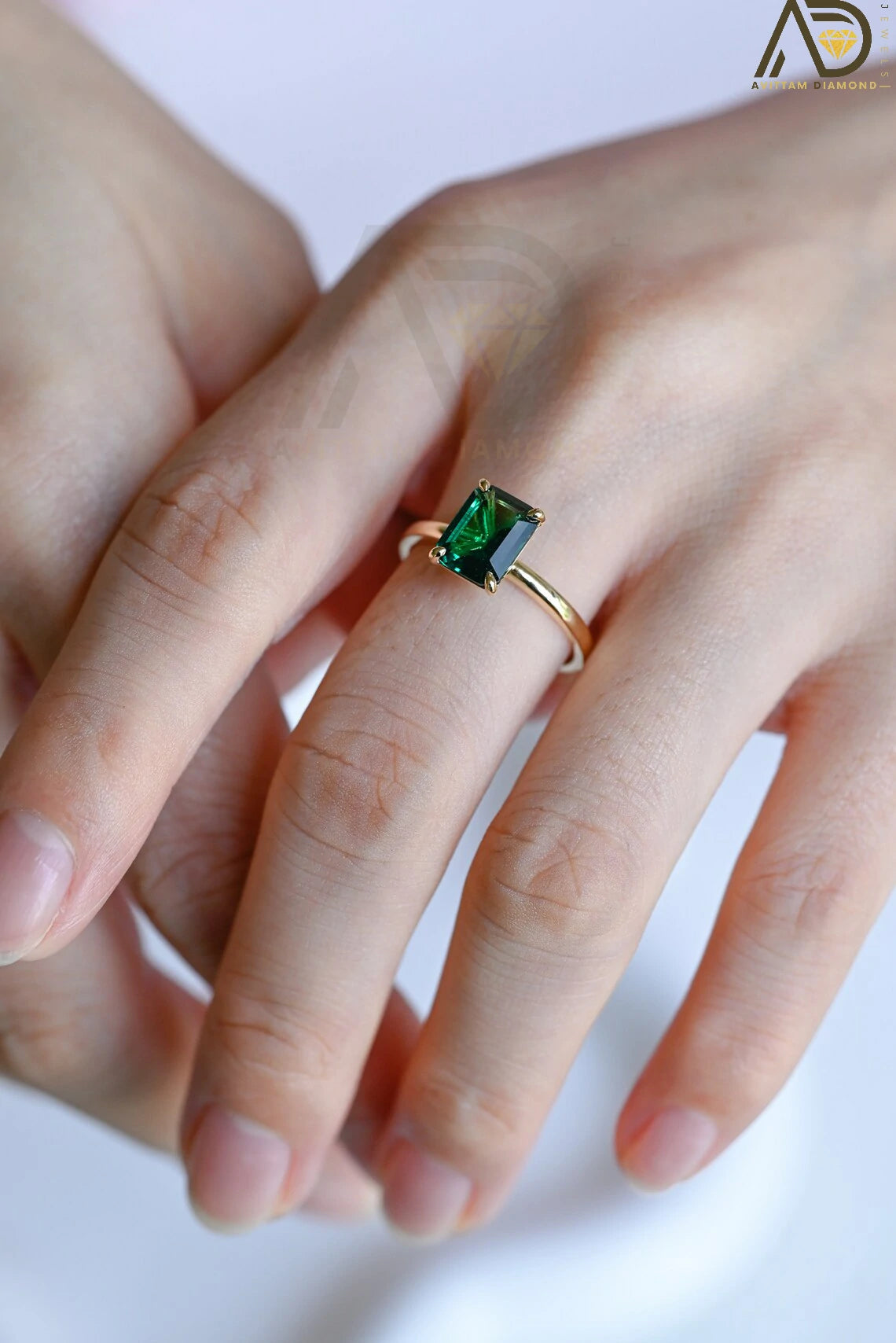 Radiant Emerald Cut Design | Elegant Emerald Promise Band | Solid Gold Anniversary Jewelry 