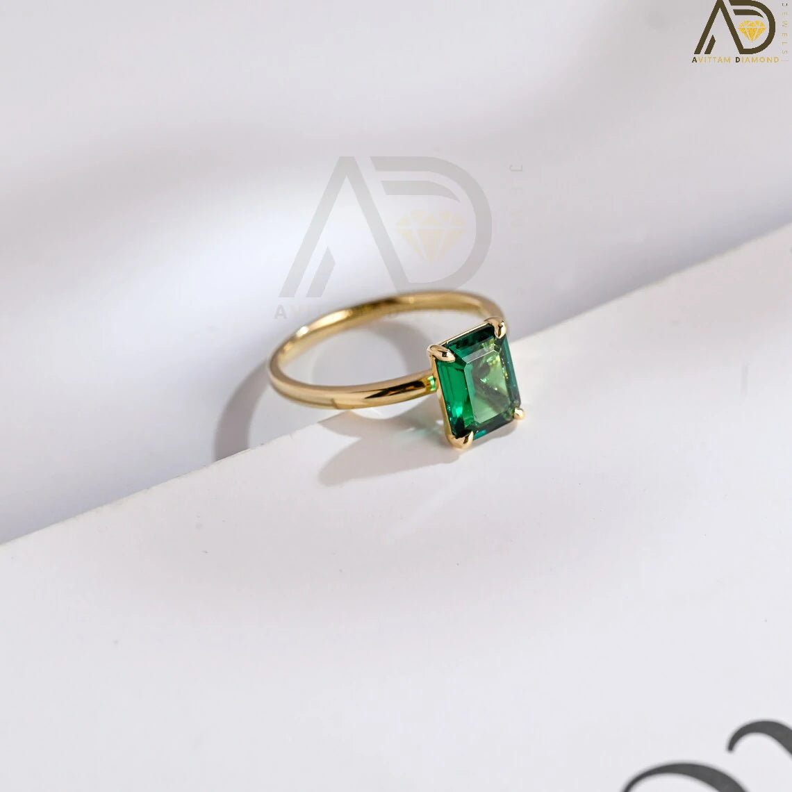  Chic Minimalist Emerald Design | Emerald Valentine's Day Gift | Solid Gold Promise Ring for Her 