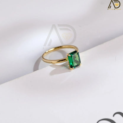  Chic Minimalist Emerald Design | Emerald Valentine's Day Gift | Solid Gold Promise Ring for Her 