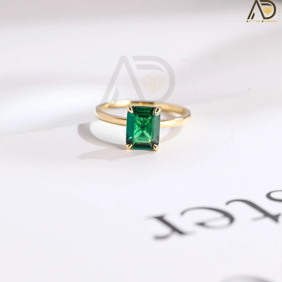 Minimalist Emerald Ring | Solid Gold Emerald Jewelry | Emerald Engagement Ring 