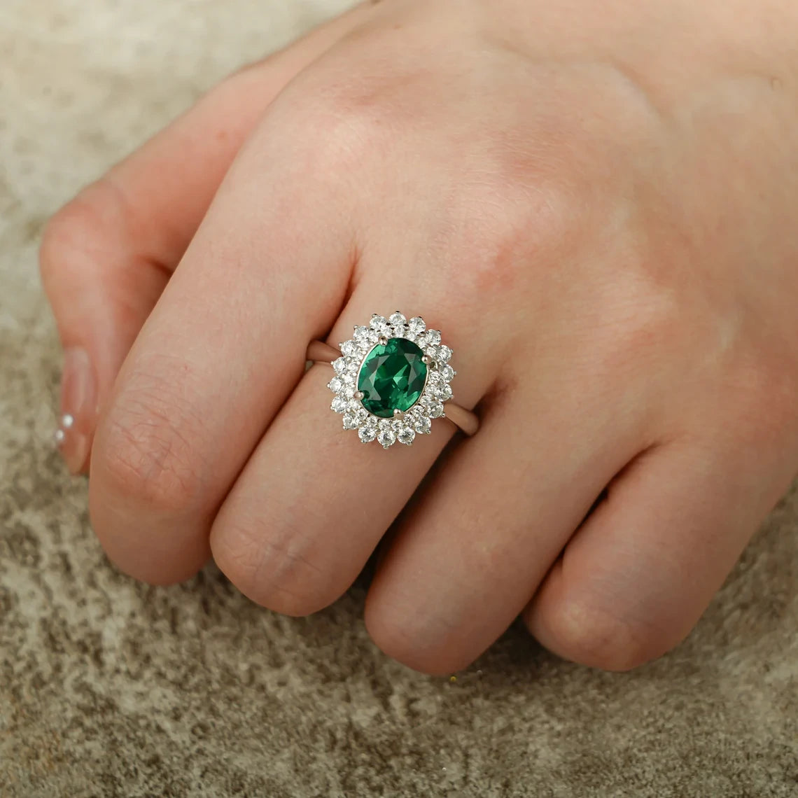 bridal ring green stone 